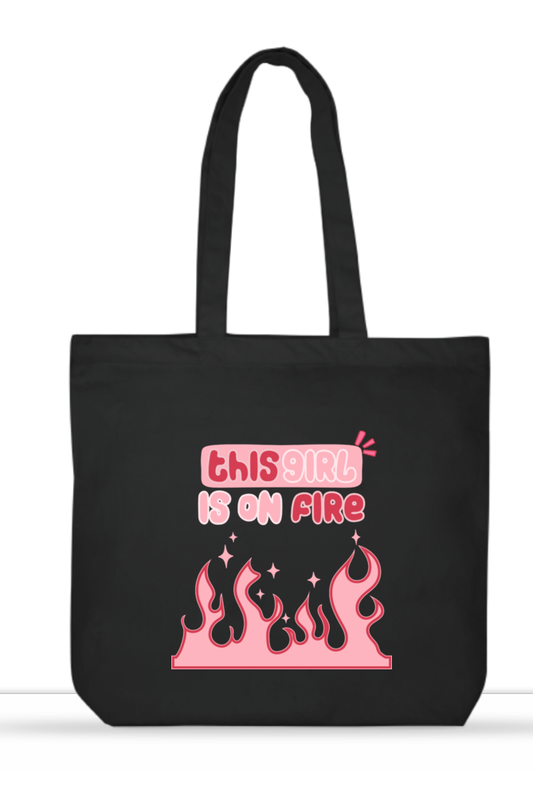 This girl is on fire tote bag